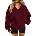 thumbnail image 3 of Liuinsasek V Neck Oversized Drop Soulder Sweatshirt for Women Solid Pullover Comfortable Top Fashion Casual Long Sleeve Winter clothes, 3 of 8