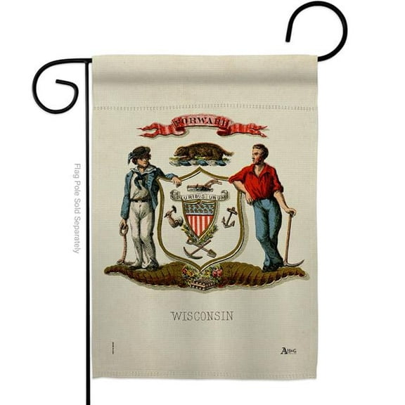 13 x 18.5 in. Coat of Arms Wisconsin Garden Flag with Americana States Double-Sided Decorative Vertical House Banner Yard Gift