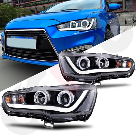 SCITOO Headlight Assembly Fit For Mitsubishi Lancer 2008-2017 Headlamp Black Housing Amber Reflector Clear Lens