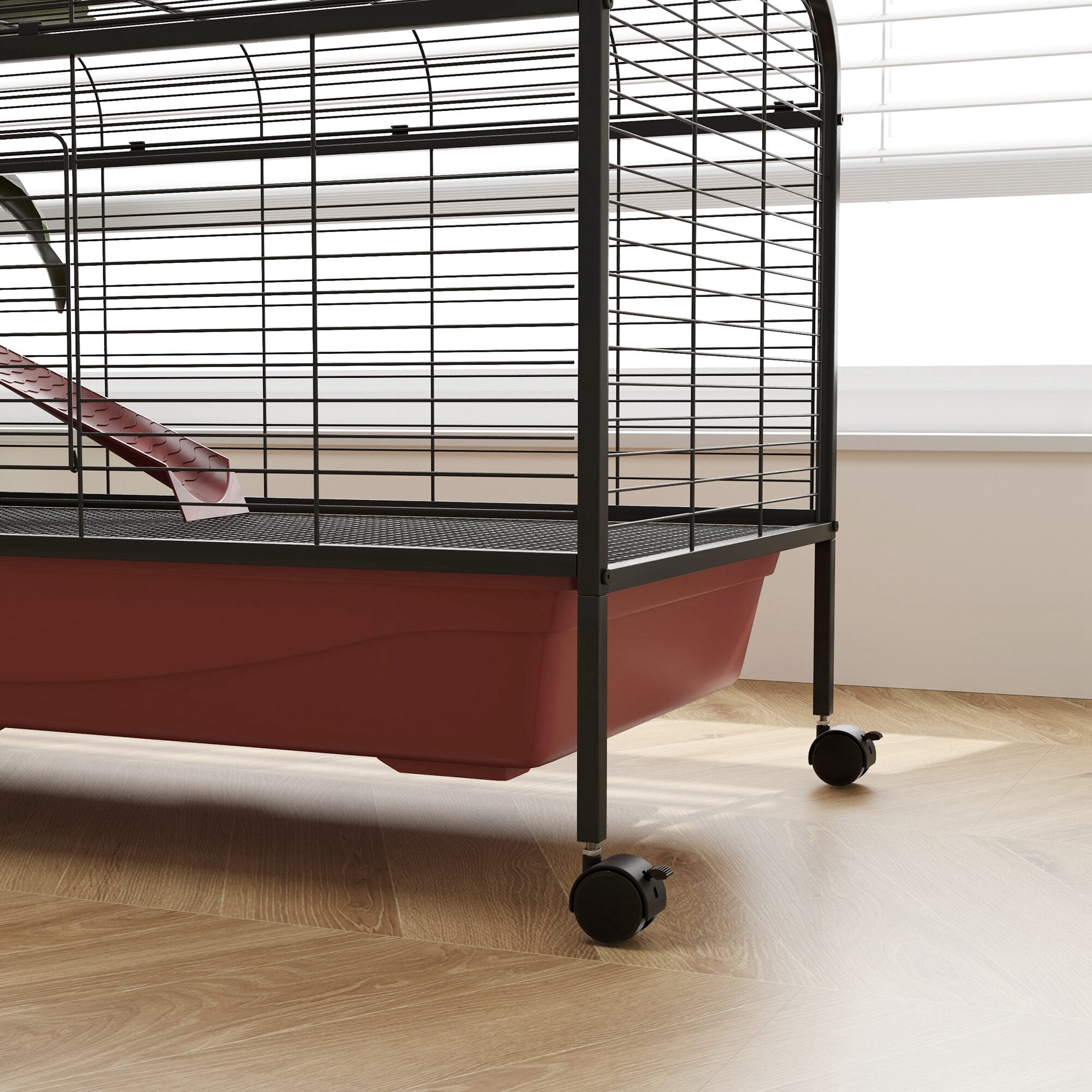 Pet Playpen PawHut 48" L Small Animal Cage, Rabbit Hutch, or Ferret Pet Play House with Feeder, Rolling Wheels, Platform, Ramp,Guinea Pig Cage