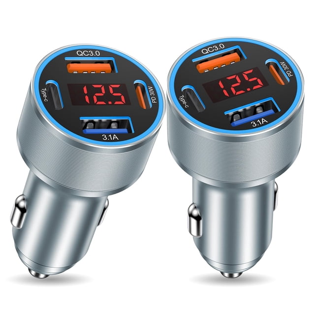 Cargador de coche USB C Avatcen 65W PD30W+QC3.0 de 4 puertos con voltímetro