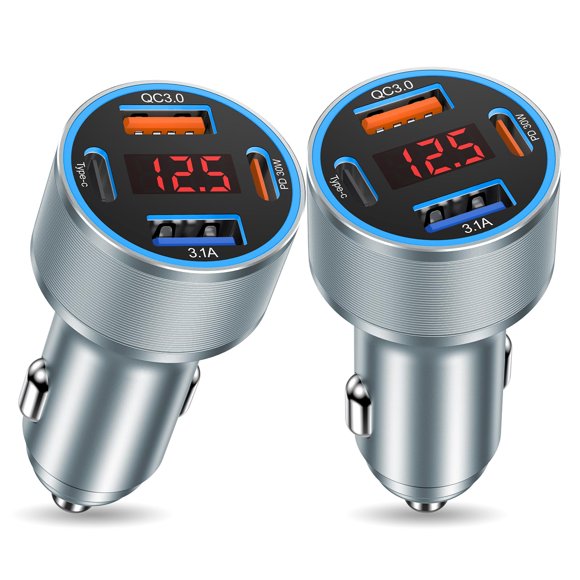 Cargador de coche USB C Avatcen 65W PD30W+QC3.0 de 4 puertos con voltímetro