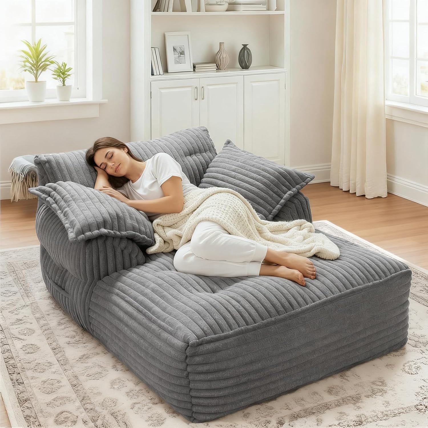 Reliancer 67.7" Oversized Chaise Lounge Chair, Light Gray Faux Fur photo 6