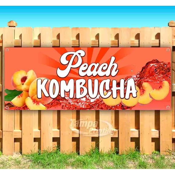 Peach Kombucha 13 Oz Banner | Non-Fabric | Heavy-Duty Vinyl Single-Sided With Metal Grommets