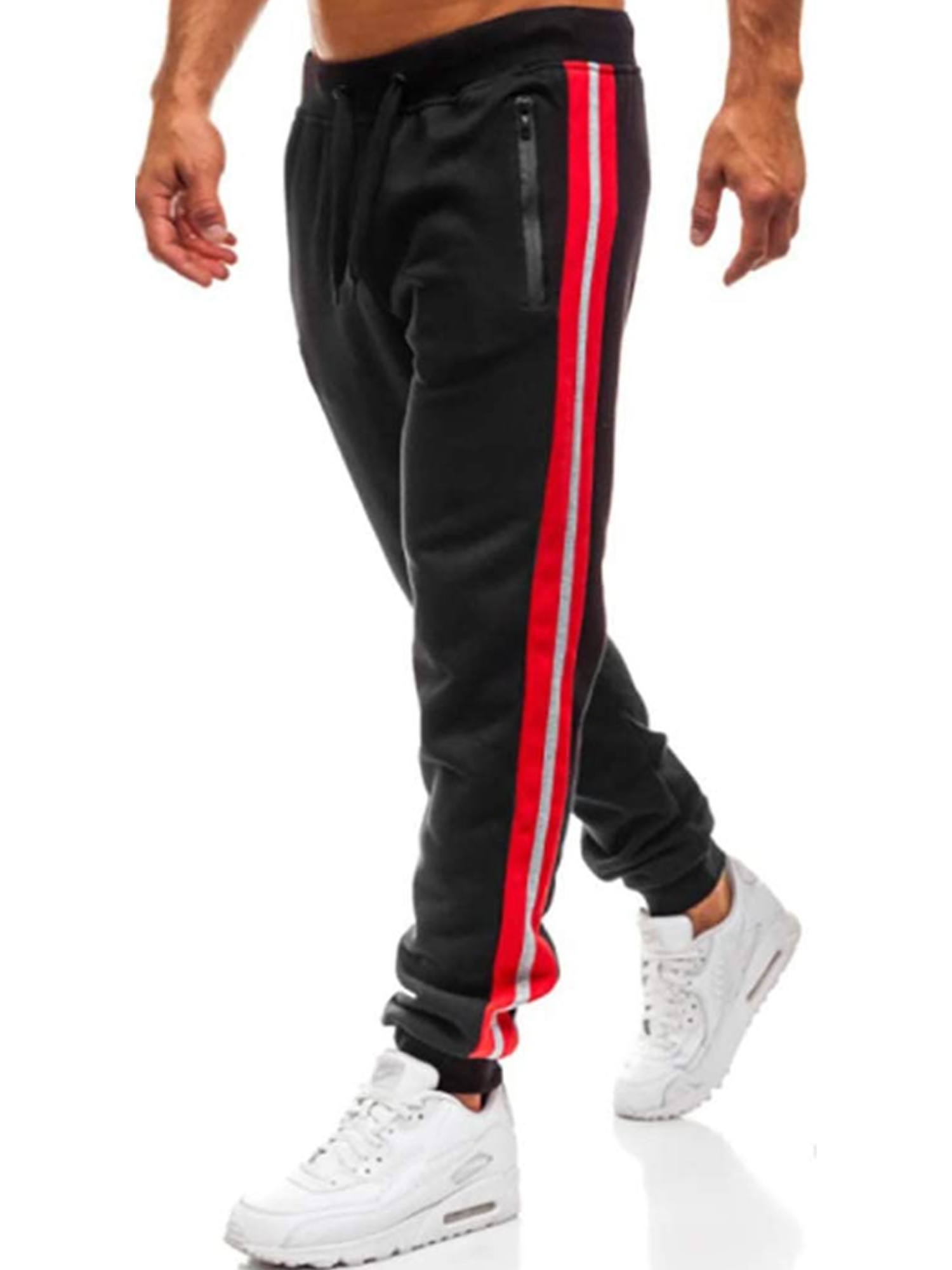 Jkerther Men's Casual Sport Pants Gym Loose Fit Trousers Running Joggers Zipper Side Striped Gym