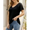thumbnail image 3 of Yesfashion Womens Summer Tops Casual Short Sleeve V Neck T Shirts Loose Mesh Solid Color Patchwork Tunic Blouse Shirts, 3 of 4