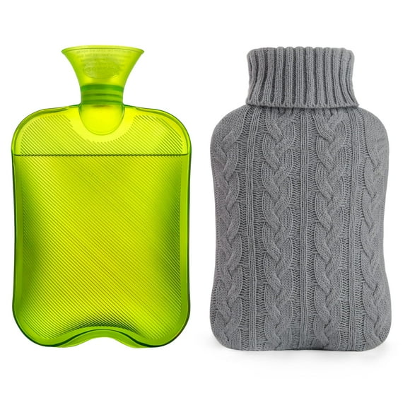 Bolsa de agua caliente samply de 2 L con funda tejida gris