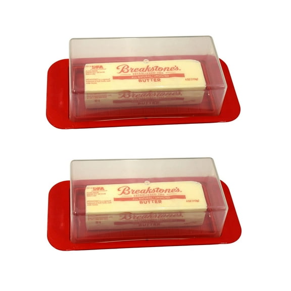 Dependable Industries 2 Pack  Butter Dish With Cover and Handles Fits Both Elgin East Coast and West Coast Bars of Butter (Red)