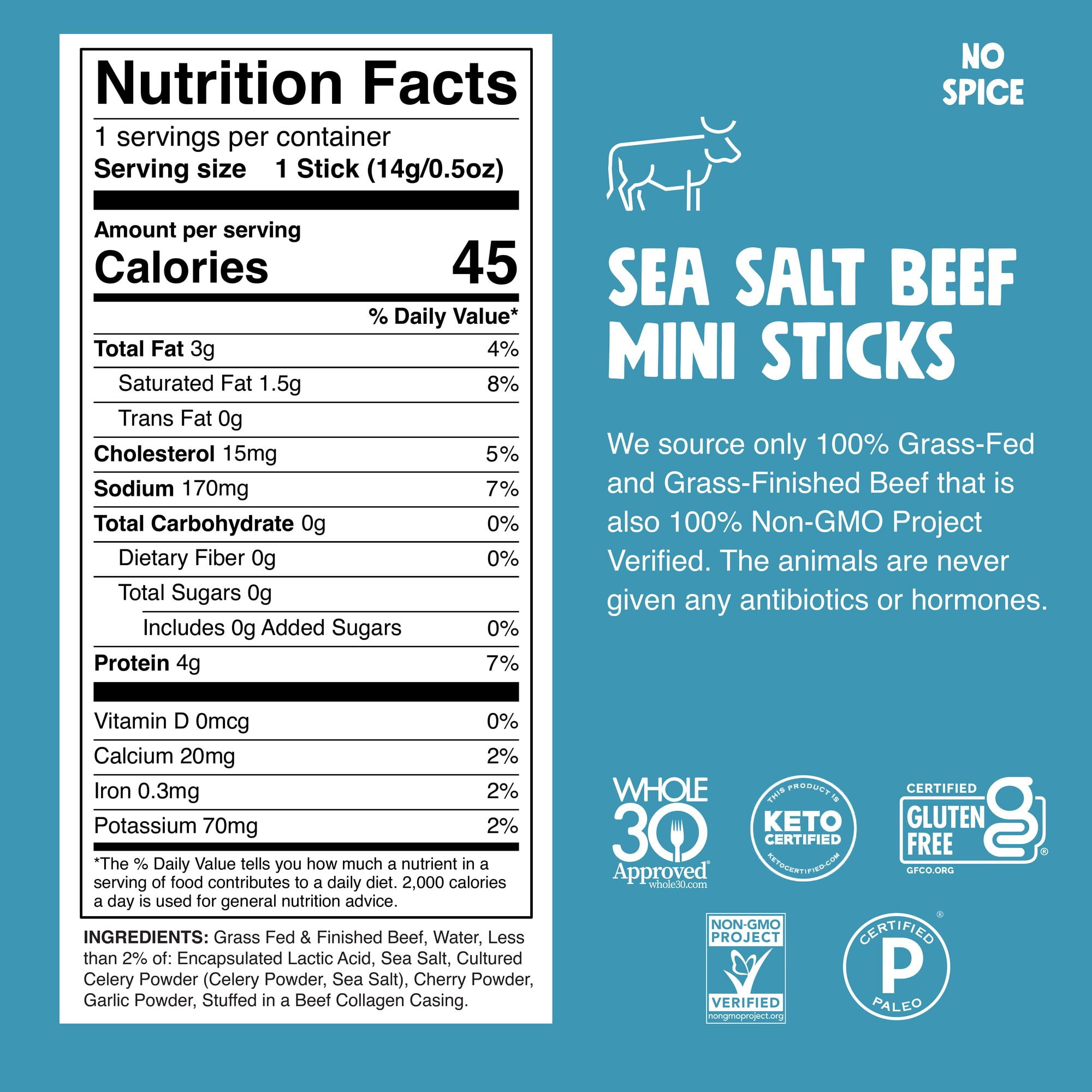 Chomplings Grass-Fed and Finished Sea Salt Beef Jerky Mini Snack Sticks, 24 Count, 4g of Protein
