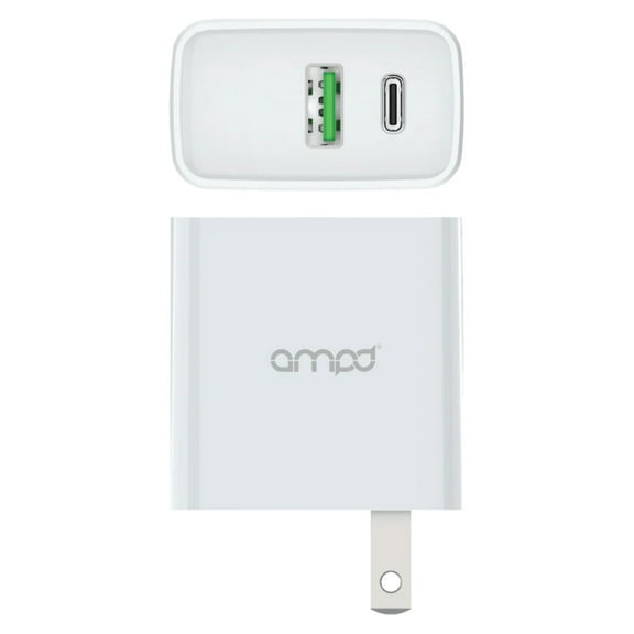 Ampd AA-20WPDFAST-WHT 20W PD Fast USB C & USB A Dual Port Wall Charger - White