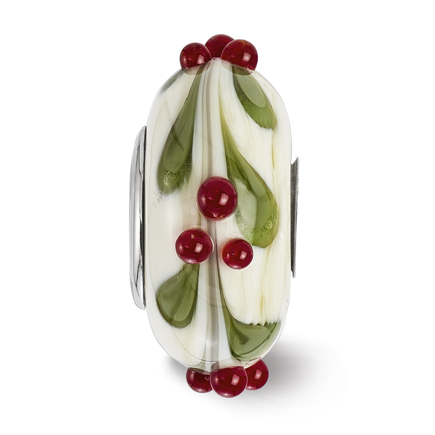 Finest Gold Sterling Silver Reflections Hand Paint Magical Holly-Days Fenton Glass Bead