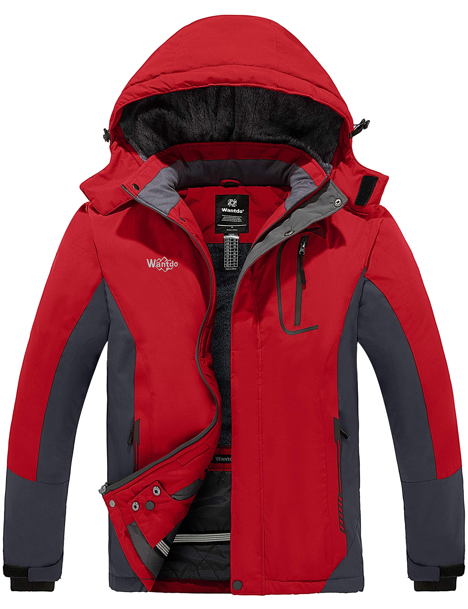 Wantdo Women's Plus Size Waterproof Ski Jacket Winter Windproof Snow Mountain Warm Hooded Coat 