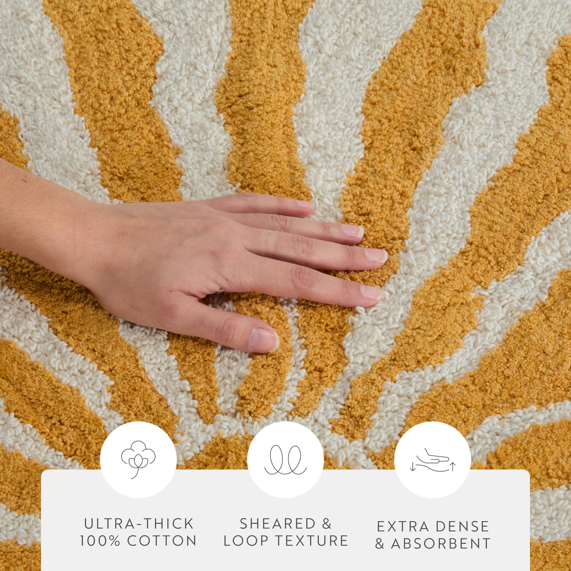 Noble Linens Modern Pattern Cotton Bath Mat, 24 in x 17 in, Sunrise Yellow
