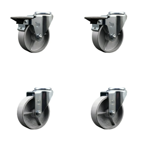 4 Inch Semi Steel Wheel Swivel Bolt Hole Caster Set with 2 Posi Lock Brakes SCC