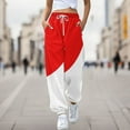 thumbnail image 2 of Women's Color Block Sports Pants, Elastic Drawstring Waist Casual Trousers, Side Pocket Jogger Pants, Soft Comfortable Athletic Wear, Colorful Pattern Lounge Pants Red XXXL, 2 of 9