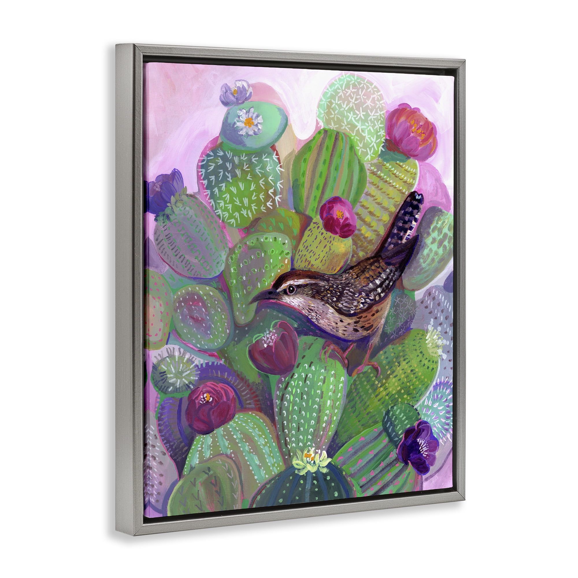 Desert Day Dream Bird Gray Framed Floater Canvas Wall Art, design by Ashley Davis