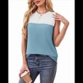 thumbnail image 3 of Camiseta Sin Mangas Informal de Verano con Cuello Redondo y Bloques de Color para Mujer, Azul M, 3 of 8