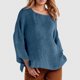 thumbnail image 2 of Camiseta de manga larga y cuello redondo de color liso para mujer: estilo informal y holgado, tejido de poliéster para los días más frescos., 2 of 5