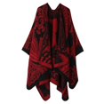 thumbnail image 1 of Fringed Hem Pashmina Shawl Wrap Winter Warm Ethnic Style Poncho Open Front Cape for Lady, 1 of 3