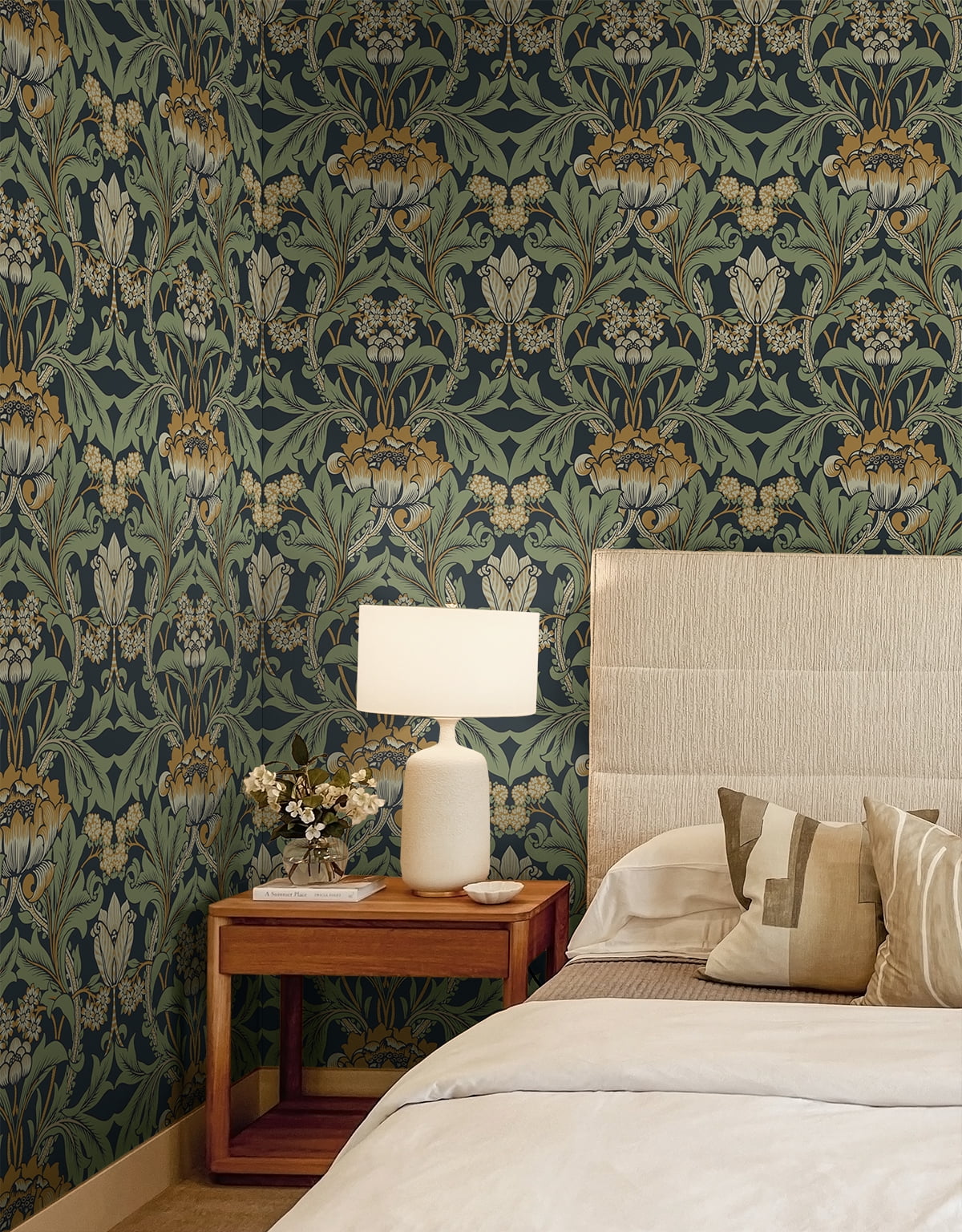 Seabrook Designs Midnight Blue & Goldenrod Primrose Garden Floral Prepasted Wallpaper - 20.9 in. W x 33 ft. Roll