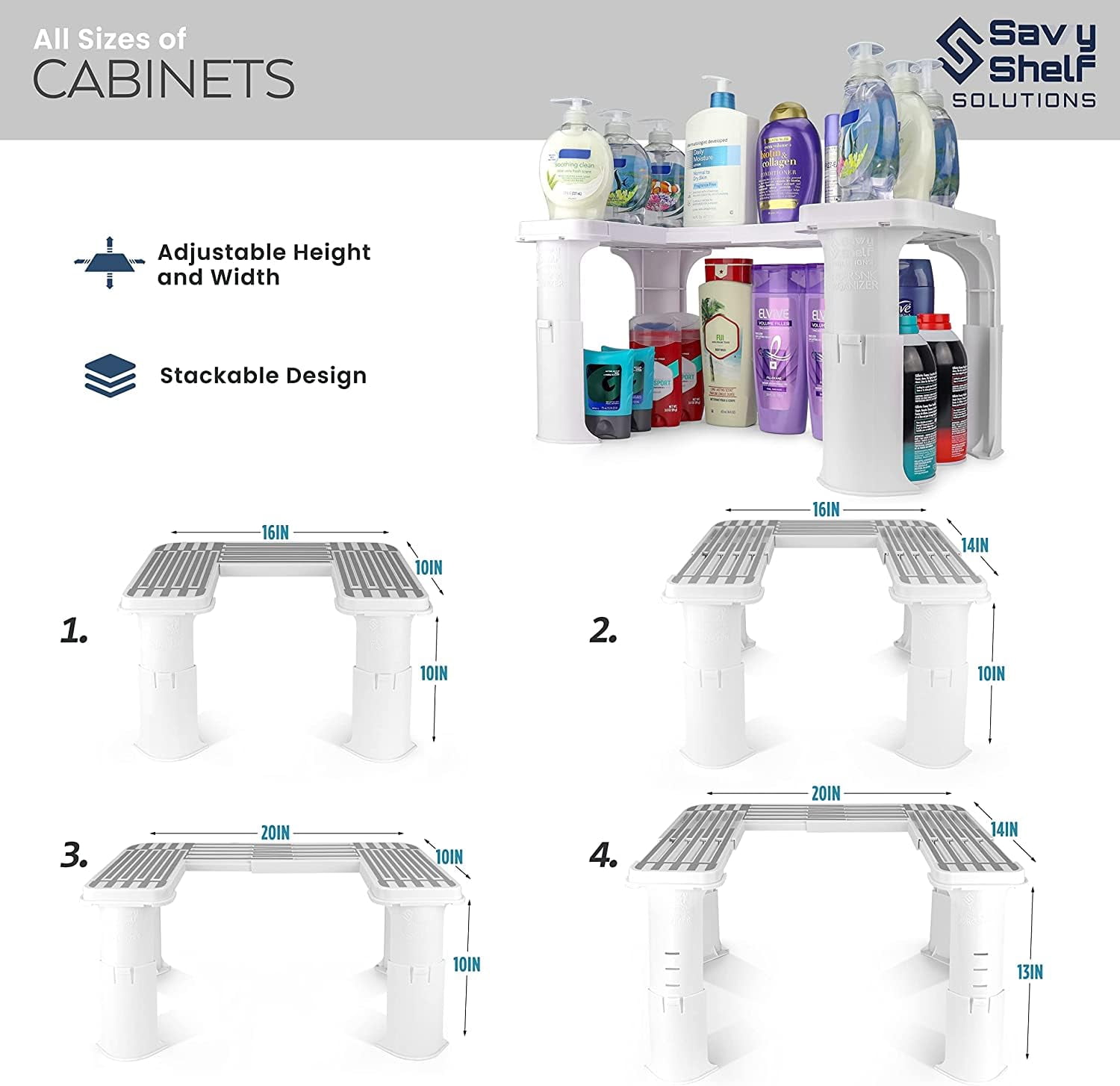 Expandable Under Sink Organizer and Storage I Bathroom Under the Sink Organizer Kitchen Under Sink Shelf I Cleaning Supplies (2 Pack) - Home Organization