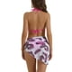thumbnail image 3 of Conjuntos de bikini de triángulo para mujer de 3 piezas, con corte alto, tanga, falda con estampado de hojas, trajes de baño, talla X-Large, rojo rosa, 3 of 5