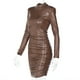 thumbnail image 4 of Vestido Amoldeado Al Cuerpo Vestido ajustado de mujer de manga larga plisado de noche PU Mini vestido Clubwear (marrón L) Ygjytge para Mujer Marrón T S, 4 of 8
