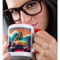 thumbnail image 2 of 3drose, Classic Woody Surfing Car with Surfboard Surfer Art, 15oz Two-tone Red Mug, 2 of 6