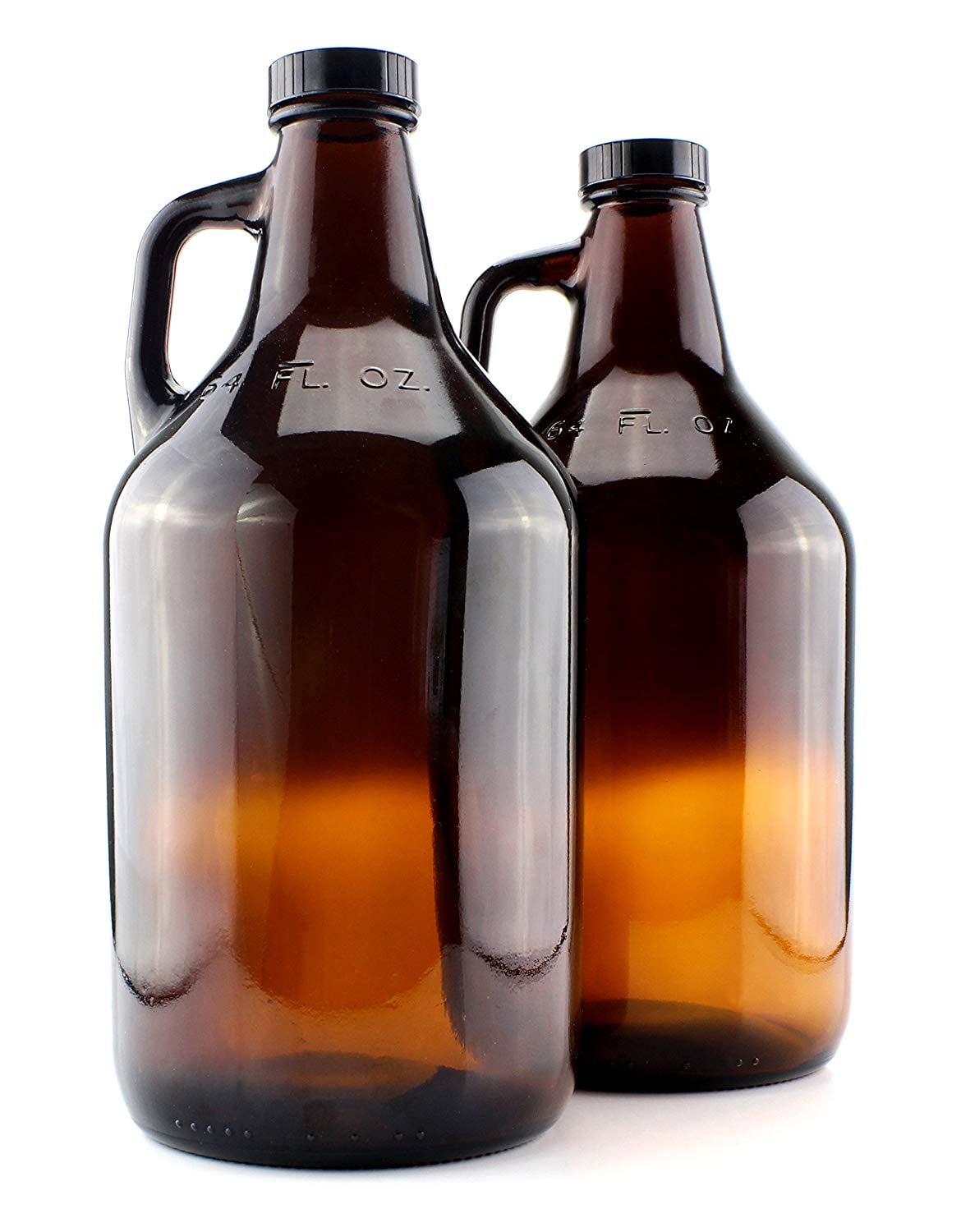 Amber Glass Growler Jugs 64Ounce/Half Gallon (2Pack) w/Black Phenolic
