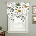 thumbnail image 2 of Green Plant Tie Up Curtain 45 Inches Long, Wildflower Butterfly Floral Leaf Botanical Balloon Style Kitchen Window Curtain Over Sink, Small Window Rod Pocket Curtain 34"x45", 2 of 9