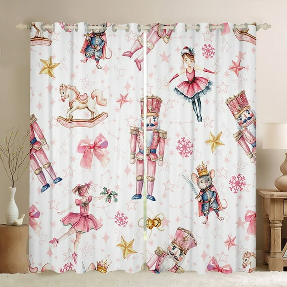 Feelyou Kawaii Pink Nutcracker Curtains Pack of 2 (42x84 Each), Christmas Princess Bowknot Curtains Blackout, Teen Kid Child Bedroom Curtains, Window Curtains Room Decor