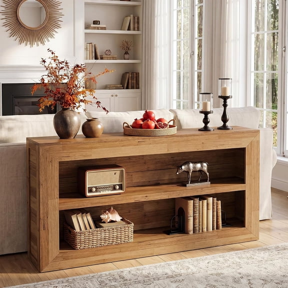 Finmind 2-Tier Console Table, 63'' Wooden Entryway Table, Sofa Table, Foyer, Living Room, Brown
