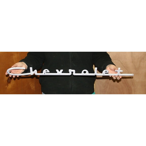 Chevy 1957 Hood Script Metal Wall Sign 34" x 3" - Large Chevrolet Sign