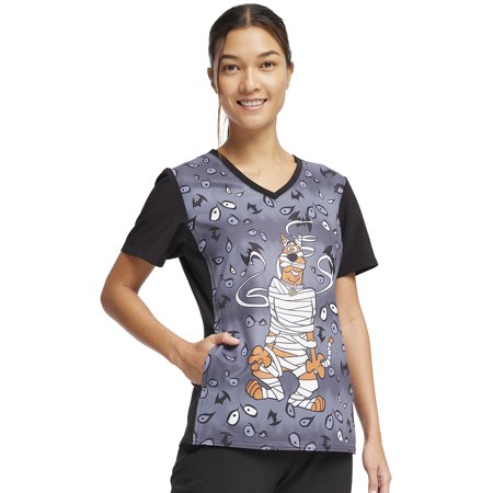Tooniforms Scrubs Top For Women V-Neck Print TF677, M, Under Wraps