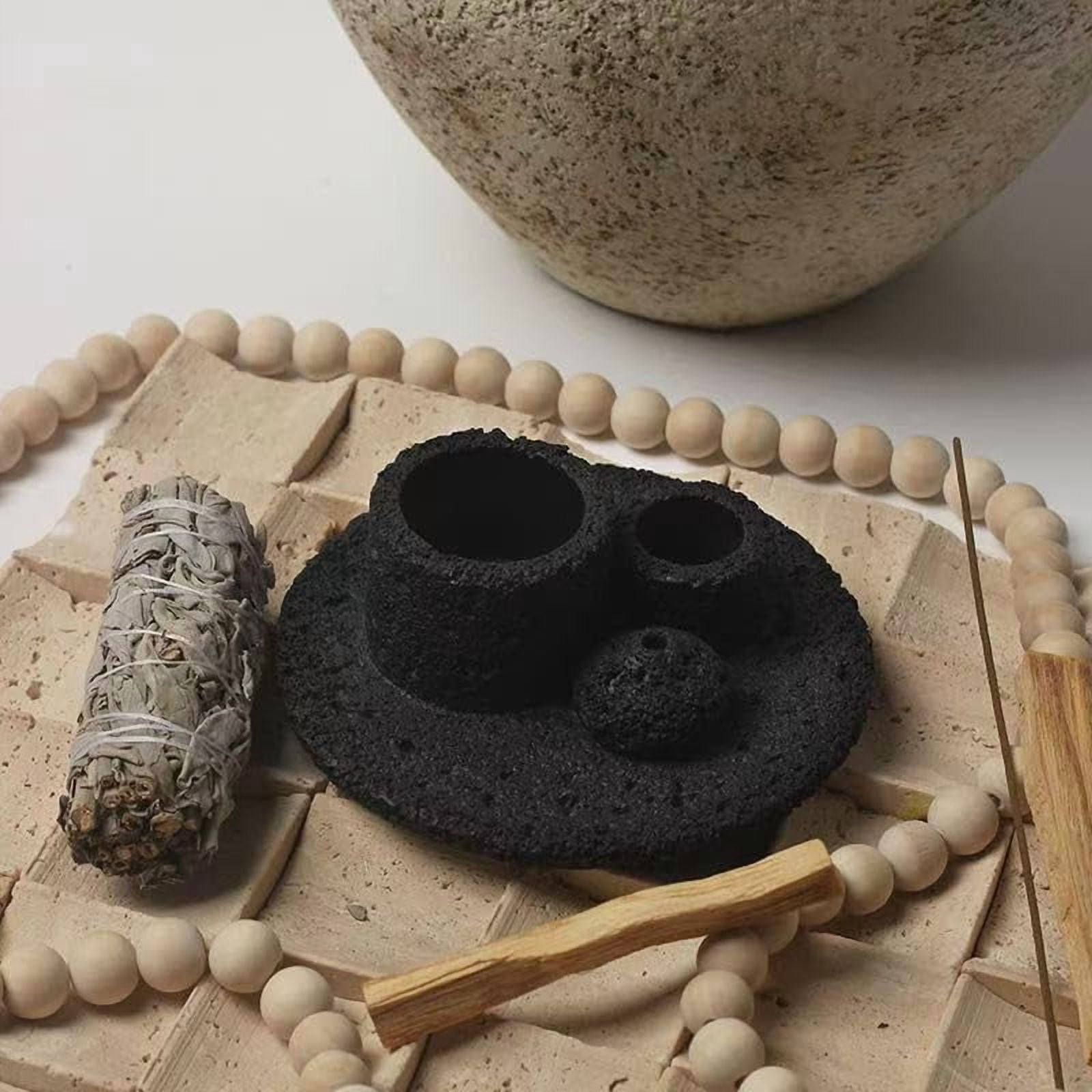ABPETE 4-in-1 Cement Holder for Incense Sticks, Palo Santo, Sage Sticks & Candles - Multi-Purpose Burner for Aromatherapy & Meditation (Black)