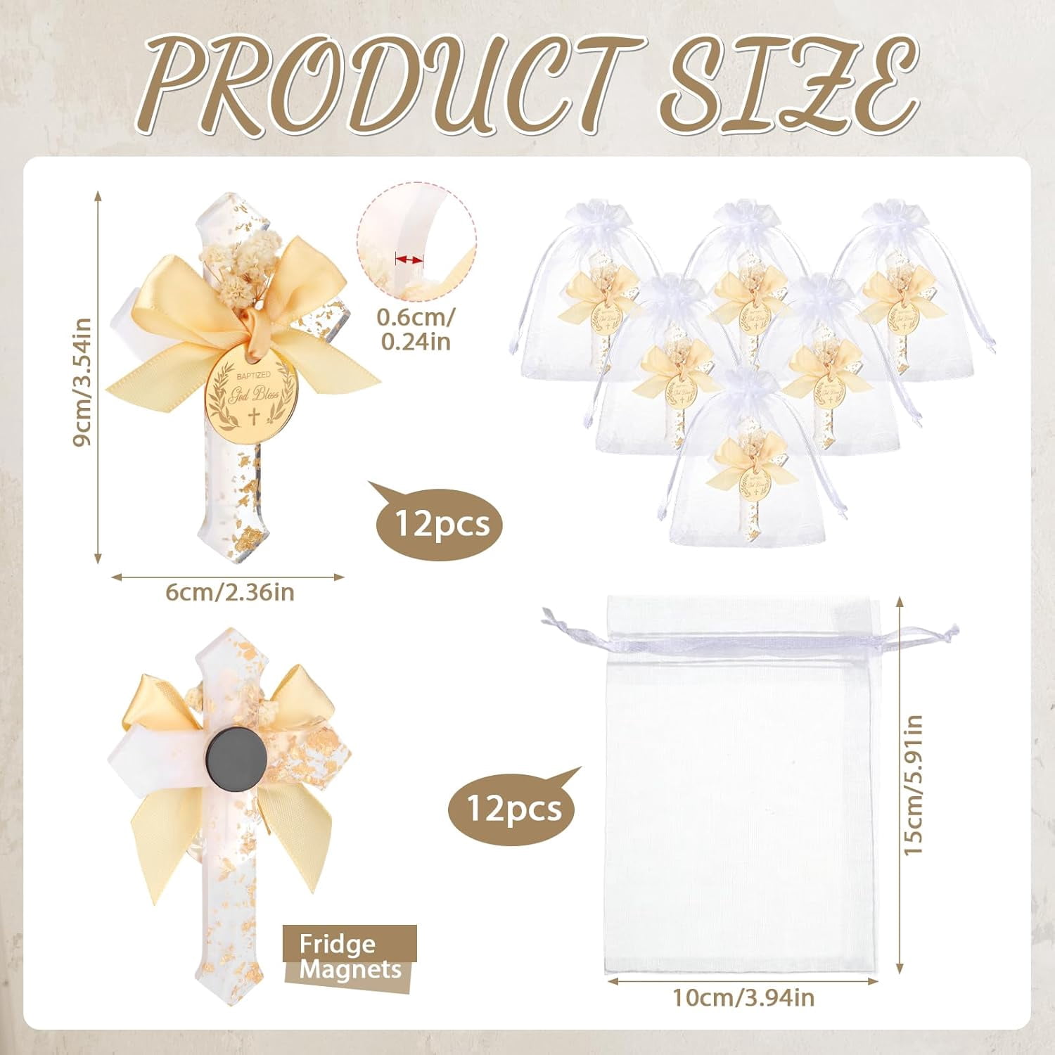 12 Pcs Baptism Favors for Guests Epoxy Cross Fridge Magnets First Communion Cross with Flower Christian Souvenirs Gift for Baptism Christening Baby Shower Party Family Gathering (White)