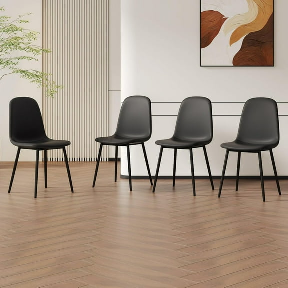 SUDICA Modern Black Dining Chairs Set of 4, PU Leather Upholstered Side Chairs with Metal Legs for Kitchen or Dining Room