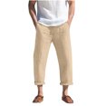 thumbnail image 3 of QATAINLAV Linen Capris for Men Big and Tall Casual Cotton Pants Summer Lightweight Elastic Waist Beach Pants Solid Color Cropped Trousers with Pockets Khaki XXXL on Sale Clearance, 3 of 7