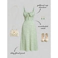 thumbnail image 2 of Pastel Green Ditsy Floral Tie Front Ruched Bust Midi Cami Dress For Women, 2 of 5