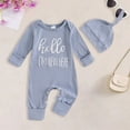 thumbnail image 2 of mgoYE Infant Boys Girls Clothes Set Newborn Baby Romper Hat Ribbed Knit Long Sleeve Button Solid Bodysuit Jumpsuit(Blue,3-6 Months), 2 of 6