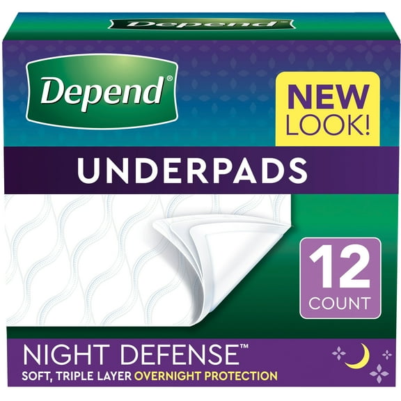 Depend Disposable Overnight Incontinence Underpads, 36" x 21", 12 Count