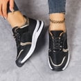 thumbnail image 3 of Rokment Womens Metallic Silver Platform Wedge Fashion Sneakers Walking Shoes Trendy Glitter Casual Leather Chunky Running Tennis Non Slip Work Shoes Black Size 6, 3 of 6