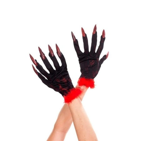 Music Legs 455-Black-Red Devil Gloves with Nails, Black & Red