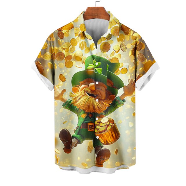 Blusa y camisa de manga corta con cuello vuelto para hombre, blusa informal de moda con cuello vuelto, blusa estampada de manga corta con botones, blusa de poliéster para hombre