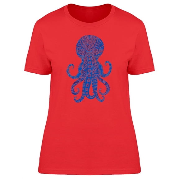Blue Ornamental Octopus T-Shirt Women -Image by Shutterstock, Female Small