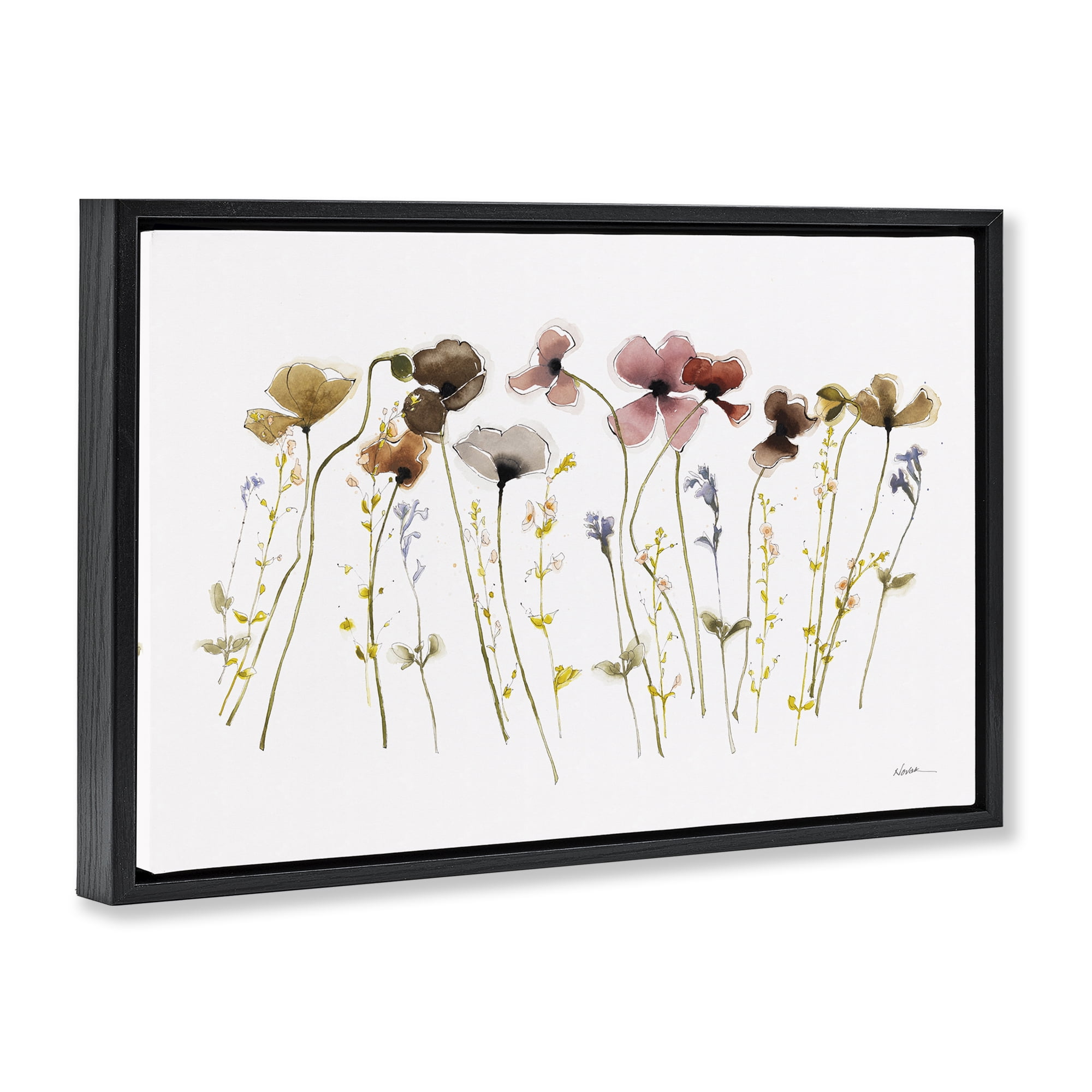 Stupell Industries Spring Poppy Sprigs Botanical & Floral Painting Black Floater Framed Art Print Wall Art, 25 x 17