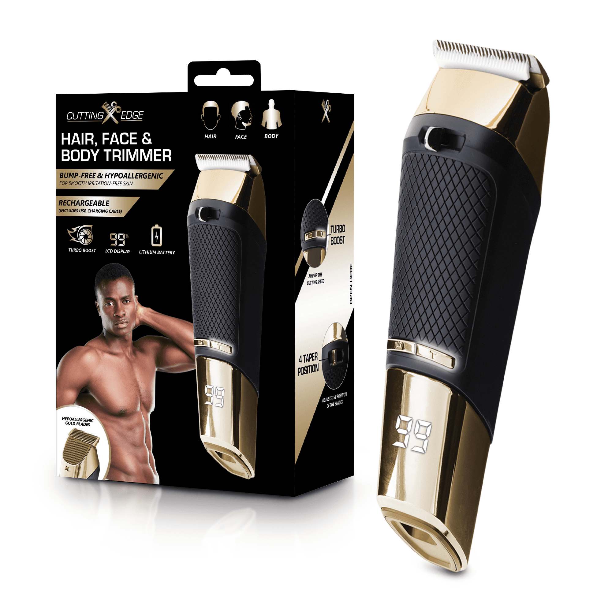 Cutting Edge Rechargeable LCD Head, Beard and Body Trimmer with Ceramic Blade for Men