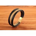 thumbnail image 2 of Men's Leather Bracelet Simple And Versatile Punk Bracelet For Men Gold 19cm, 2 of 3
