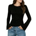 thumbnail image 3 of Fall Floral Long Sleeve Shirts Slim Base Layer Tops Going Out Tops for Women Fitted Thermal Blouse for Cold Weather | CSEONE,Black L, 3 of 9