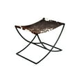 thumbnail image 2 of Cresta Modern Cowhide Accent Stool | Genuine Leather Sling Seat Stool with Iron | X-Base, Rustic Farmhouse Indoor Accent Furniture Black & White, 2 of 4
